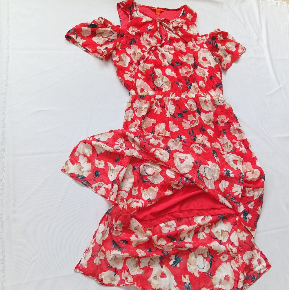 🪇2for$15 Ptp18" Cold Shoulder Short Sleeve Red Floral Long Dress - NWOT - Picture 6 of 9
